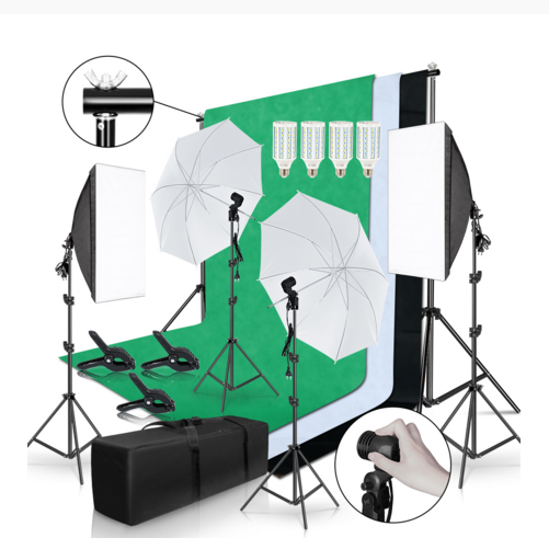 Photography Lighting And Backdrop Kits - Kit de Fotografía Profesional Completo Gold